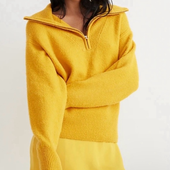 J. Crew • Golden Yellow Relaxed Half Zip Stretch Pullover Sweater - Picture 2 of 10